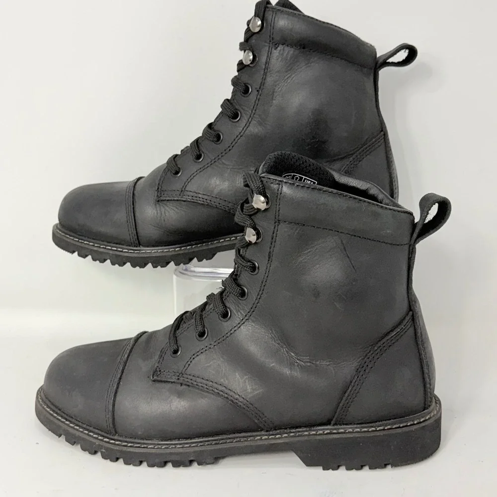 Street & Steel Mens Black Leather Motorcycle Boots Cap Toe BB0922WFCS Size 9